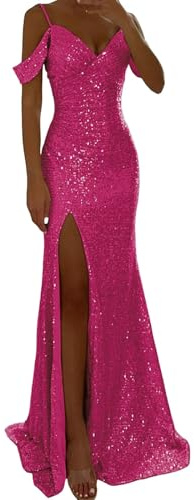 Generisk glitterklänning damer paljetter paljettklänning damer lång, off axel aftonklänning slits festklänning glitter strass festklänningar figurbetonad glitterklänning spagettiremmar