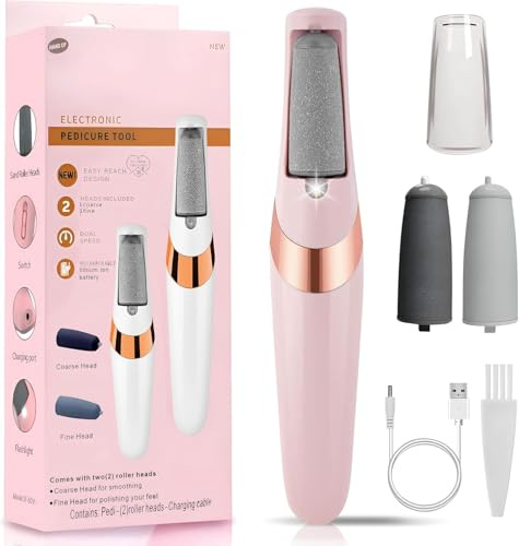 Lima eléctrica para pies, removedor de callos para pies recargable, kit profesional de pedicura suave para piel seca, muerta, agrietada, dura, kit de cuidado de pies para hombres y mujeres (rosa)