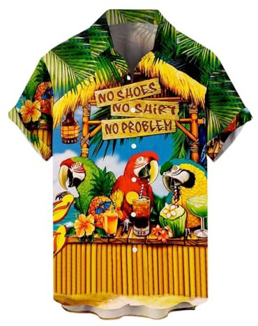 Camisas hawaianas para hombre, camisa de manga corta con botones florales tropicales para verano, playa, campamento, cuello de verano