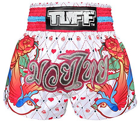Tuff Sport Box-Shorts, Muay-Thai-Shorts für Damen und Mädchen, Kick, Kampfsport, Training, Fitnessstudio, white rose, Klein
