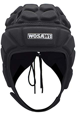 WOSAWE Torwarthelm Erwachsene Rugby Kopfschutz Eva Antikollisionshelm Unterstützung Fußball Rugby Kopfschutz Hut (Schwarz L)