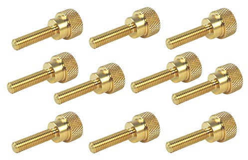 10 Pack 10-32 x 3/4 Inch Threads Solid Brass Diamond Knurled Thumb Screws Knobs with Straight Shoulders Right-Hand Threads SAE Flat Tip Uncoated (10-32 x 3/4 inch Long Threads)