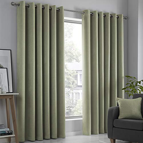 Fusion Sage Green Thermal Eyelet Curtains – W46 x L72 (117x183cm) – 2 Panels – Strata Collection – Room Darkening Drapes for Bedroom, Living Room & Doors