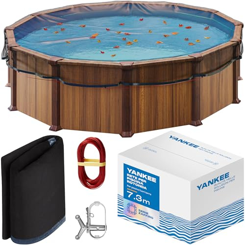 Yankee - Rete per foglie per piscina, rotonda, in rete, 0,4 cm, copertura per piscina fuori terra, previene foglie e detriti, rete resistente anti-intasamento (690-730 cm (Ø850cm))