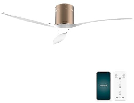 Cecotec Takfläktar Utan Ljus Energysilence Aero 5500 Aqua Goldwhite Connected. DC 40W Motor, Wi-Fi-Kontroll, Inomhus Och Utomhusbruk, 3 Blad, 6 Hastigheter, Järnvit