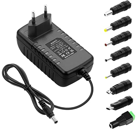 ALITOVE 5V Netzteil 3A DC 5 Volt 15W 3000mA Steckernetzteil 5V 2.5A 2A 1A Transformator mit 8 Spitzen für Raspberry Pi 3 4 LED-Streifen E-Reader