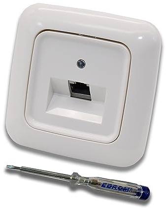 Busch Jäger, Rutenbeck Unterputz Netzwerkdose Ethernet 10 Gigabit/S (10GbE) KAT6A 6A - 1x RJ45 Anschluss in ReflexSi alpinweiß Rahmen und UAE Abdeckung inkl. EBROM Phasenprüfer zur Montage des Geräts