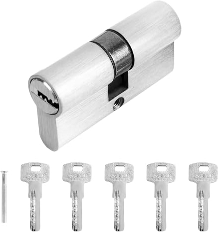 RUCUDIM Cilindro de puerta 30/30 para cerradura de perfil con 5 llaves, cilindro de cerradura con pomo para cerradura de puerta, puerta interior, 6 cm x 1,5 x 3 cm