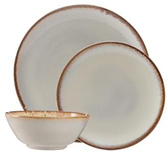 Mason Cash Reactive Cream Stoneware Dinner Set | 12-Piece Tableware Collection with Reactive Glaze Finish | Includes 4 Dinner Plates, 4 Side Plates & 4 Bowls | Dishwasher & Microwave Safe