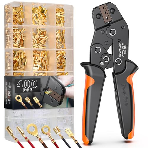 Preciva Crimping Tool Set for Spade Connector, 0.5-1.5mm²/22-16 AWG Wire Crimping Tool with 400pcs Cable Connectors Suitable for 2.8mm, 4.8mm, 6.3mm Spade Connectors