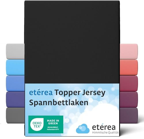 etérea Topper Spannbettlaken 120x200-120x220 cm - Oekotex Made in Green - Comfort Jersey Spannbetttuch - 100% Baumwolle atmungsaktiv & bügelfrei - Bettlaken 120x200 cm - 120x220 cm - Schwarz