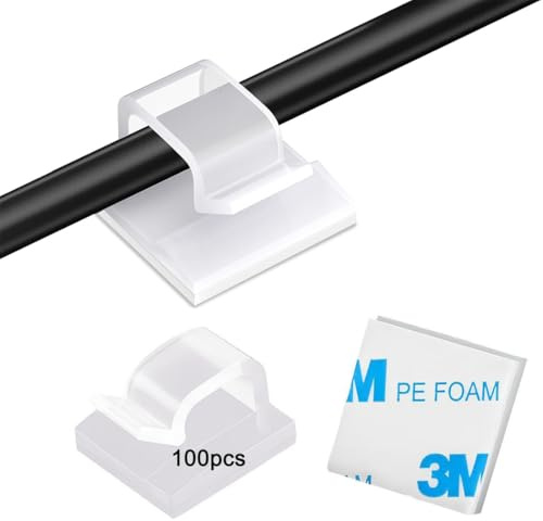 EIYVPRA 100 Piezas Clips de Cable de Exterior, Organizador de Cables Autoadhesivo, Adhesiva Clips Decorativos de Luces para Cable de USB, Cargador, Fotos, Navidad y Luces de Hadas - Transparente