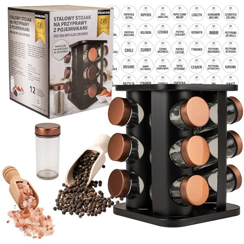 KARL HAUSMANN Porta Spezie Girevole per Cucina - 12 Barattoli - Portaspezie Rotante a 360° - Acciaio Portaspezie Salvaspazio - Porta Spezie per Cucina Salva Spazio - Giostra Portaspezie - Organizer