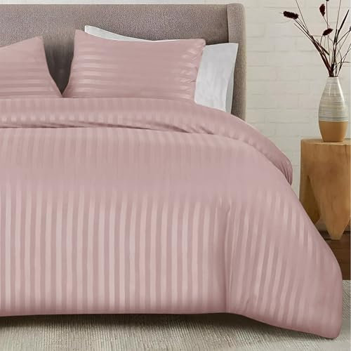 SSW HOMES Set copripiumino Blush per letto king size, morbido, facile da curare, in microfibra spazzolata satinata, a righe, ipoallergenico, di qualità alberghiera, resistente al restringimento e allo