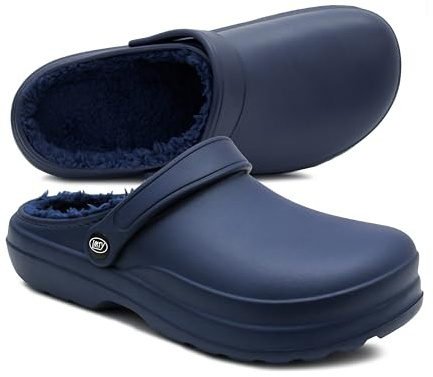 IMTY Womens Clogs Warm Fleece Lined Thermal Waterproof Lightweight EVA Garden Clogs Kitchen Nurse Faux Fur Slippers House Shoes (Navy, UK Footwear Size System, Adult, Women, Numeric, Medium, 5)