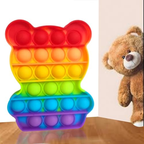 COLORS Rainbow Pop it fidget toy- Stress reliever Push pop toy - A bubble sensory toy for Kids and Adults - popit fidget toys- pop it's for fun, learning and relaxation! (Bear)