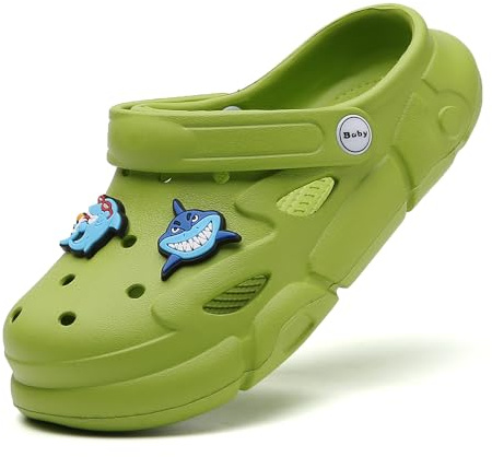 Zuecos para niños, sandalias de casa – Eva – Zapatos de jardín con decoración de tiburón antideslizante para verano para niños y niñas, verde, 36/37 EU