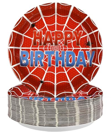 50Pcs Spider Theme Web Birthday Paper Plates 9 Inch Disposable Red Blue Spider Birthday Party Decorations Cartoon Super Themed Hero Dessert Plates for Boys Baby Shower Amazing Party Decorations