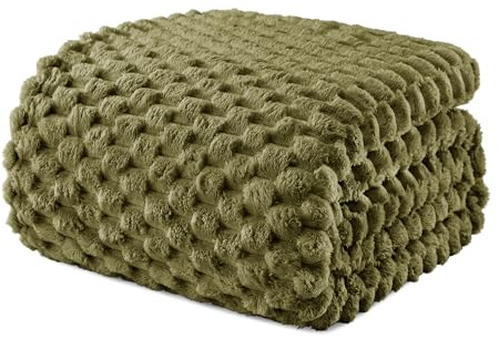 Exclusivo Mezcla Manta Cama Verde Oliva - Manta Sofá, Manta Polar, Franela Doble Cara Suave, Ligera y Fácil Cuidado, Todas Estaciones, Jacquard Elegante, 220x240 cm
