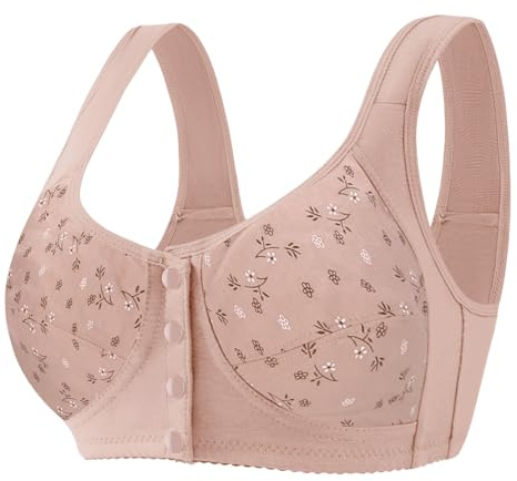 Women's Full Cup Print Thin Underwear Plus Size Front Button Wireless Sports Lace Bra Chest Cover Large Bra, b, 100 cm