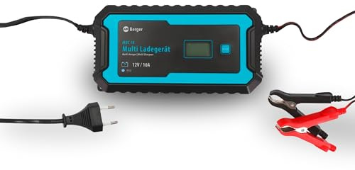 BERGER Multi Batterie Ladegerät MBC | 12V Ladegerät für Autobatterie mit LCD-Display & Schutzfunktionen | Vollautomatisches Batterieladegerät | Für AGM, Gel, Wet, MF, Blei-Säure | IP65 (MBC 10)