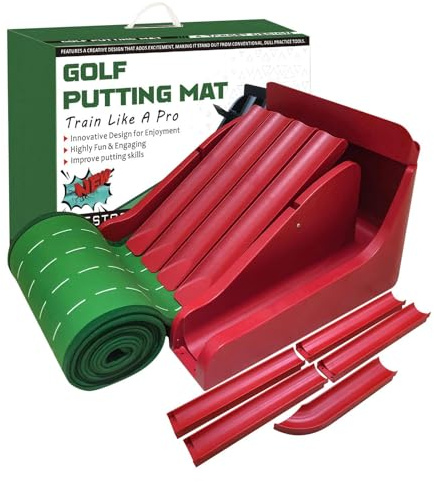 Pruojhw Green Putting Per Interni | Tappeto Putting con Posteriore Palla | Rampa Regolabile Lunghezza 2,65m Tappetino Da Golf Pieghevole Per Interni - per Allenamento a Casa Giardino