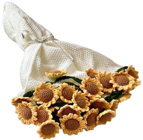 Ameble Coperta all'Uncinetto con Fiori, Rotonda, 81 cm, con Bouquet di Girasoli, Ideale per Compleanni, San Valentino, Donne, Mamme, Sorelle, mogli.