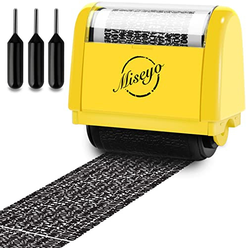 Miseyo Wide Identity Theft Protection Roller Stamp Set - Yellow (Incleded 3 Refill Ink)