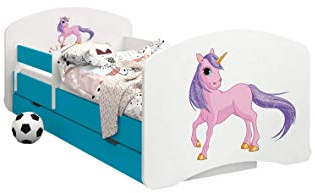 Happy Babies – dubbelsidig underbädd med skyffel modern design med säkra kanter och förstärkning skumgummikudde 7 cm blå 160x80 Enhörning