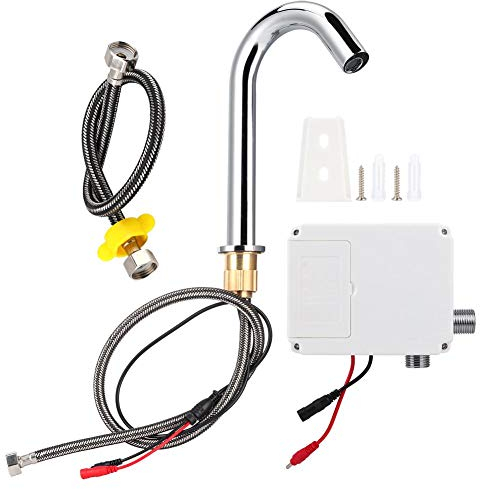 Fdit Automatischer Wasserhahn, G1/2Gewinde Infrarot-Sensor Waschhahn, berührungsloser Edelstahl-Spülbecken-Wasserhahn, batteriebetrieben, für Küche Badezimmer Waschbecken(B)