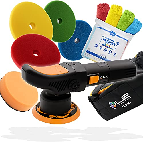 detailmate Polier Set | Liquid Elements T2000 V3 Exzenter Poliermaschine + 4X Garage Freaks Polierpads 150mm + 4X Poliertuch 40x40cm 550GSM | Für eine professionelle Autopolitur