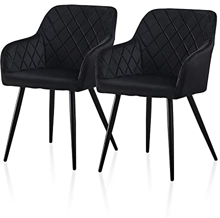 TUKAILAI Esszimmerstühle 2er Set aus Samt, Küchenstuhl Polsterstuhl Wohnzimmerstuhl Sessel mit Armlehnen Rückenlehne Metallbeinen, für Küche Esszimmer Wohnzimmer Lounge,Schwarz