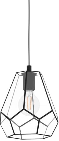 EGLO Pendelleuchte Mardyke, 1 flammige Hängelampe, industrial, Hängeleuchte aus Glas in Klar, Metall in Schwarz, Esstischlampe, Wohnzimmerlampe hängend mit E27 Fassung