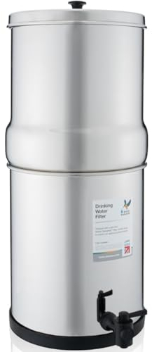British Berkefeld 6-Liter-Edelstahl-Schwerkraft-Wasserfiltersystem | Mit 2 Ultra Sterasyl-Kartuschen | Rein schmeckendes Wasser | Keine Stromversorgung oder Installation erforderlich