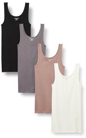 Amazon Essentials Débardeur en Coupe cintrée Femme, Lot de 4, Blanc/Gris/Noir/Perle Grisé, L