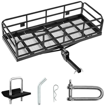 VEVOR 60x24x14 in Hitch Cargo Carrier, 500lbs Capacity Folding Trailer Hitch Mount Cargo Basket, Steel Luggage Carrier Rack Fits 2 Hitch Receiver for SUV Pickup Truck