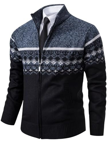 Shuanghao Uomo-Giacca Cardigan-Magliaone di Felpato-Casual Invernali - Collare Alto Cappotto Sudore Calda Morbido Thicken Aperte Invernale/Autunno Cardigan Casual Magliaone Elegante da Uomo Blu XL