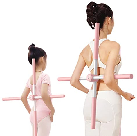 Ejoyous Herramienta de Estiramiento de Palos de Yoga, Corrección Jorobada, Herramienta de Estiramiento de Palo de Yoga, Corrector de Postura Retráctil, Palo de Corrección Jorobada (Pink)