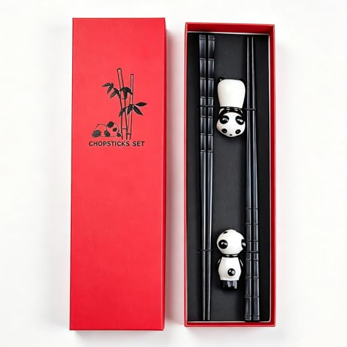 ZIJANG 2 Paia Bacchette, Bacchette Cinesi, Bacchette Sushi Fornite 2 Porta Bacchette in Ceramica Panda Cinese, Regalo Ideale per i Buongustai Cinesi e gli Amanti dei Panda