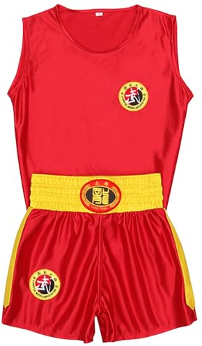 Amur Leopard Barn boxningsuniform pojke flicka kampsport kostym kampsport kläder boxningsdräkt för träning prestanda, Färg: röd, 5-6 ans