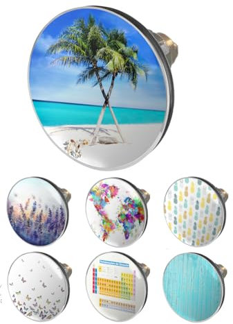 arteneur® - Pop Up Waschbeckenstöpsel mit Motiv Strand | Abflusssieb | Doppel Dichtung | Universal Abflussstöpsel 34mm – 41mm | Pop Up Ventil Waschbecken Stöpsel