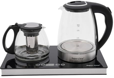 Donened - Glas Wasserkocher 1,8L+1L, 1800W Teekocher mit Edelstahl Teesieb & Sockel, Trockenlaufschutz, Automatischen Abschaltfunktion, (Klar)