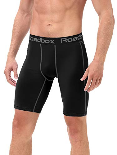 Roadbox Mens Compression Shorts, Sports Running Gym Underwear Base Layer Shorts, Anti Chafing Quick-Dry Breathbale Tights Leggings for Cycling Workout Athletic Rugby Black