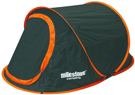 Milestone Camping Pop Up 1 Person Tent, Water-Resistant 2000mm | Lightweight Carry Bag, Heavy-duty Tent Pegs, Suitable For Festivals, Camping, Garden, Fishing & Beach Adventures