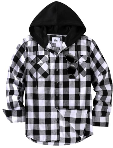 JACKETOWN Camisa De Franela para Hombre Cuadros con Capucha Hombre De Manga Larga Corte Regular Camisa Leñador Casuales Algodón Acogedoras con Bolsillo En El Pecho M-3xl