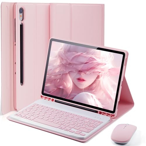 für Samsung Galaxy Tab S10+ Plus / S9+ Plus / S9 FE+ Plus / S8+ Plus / S7 FE / S7+ Plus Hülle 12,4 Zoll mit Bluetooth Deutsche Tastatur (QWERTZ)(QWERTY)Dual-Tastatur-Umschaltung und Maus Keyboard case