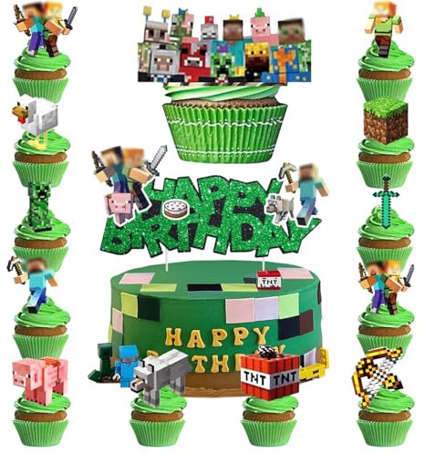 26 decorazioni per torte di compleanno per bambini, set di decorazioni per torte e cupcake, decorazione per feste a tema, torta di compleanno e feste (motivi per bambini, colorati, fai da te)