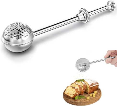 Powdered Sugar Shaker Duster Stainless Steel Flour Sifter Baker's Dusting Wand for Baking Cooking Tea Strainer Spices Baking Tool