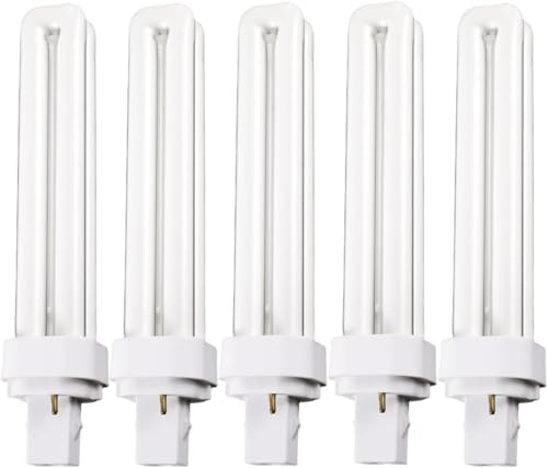 5 x Luxsa Lighting 18W CFL G24D-2 2 Pin Compact Fluorescent Light 18W PLC Tube Bulbs 1210LM Energy Saving G24d-2 Compact Fluorescent Lamp CFL Light Bulbs 4000K Cool White Double Turn 2U Tube