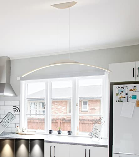 HLRTBCN Luz de Colgante LED Dimmable Candelera de Altura Ajustable para Comedor Oficina de la Oficina de la Oficina del Techo de Arco Moderno Luz de luz Colgante (White L150cm/70w) Aqiong
